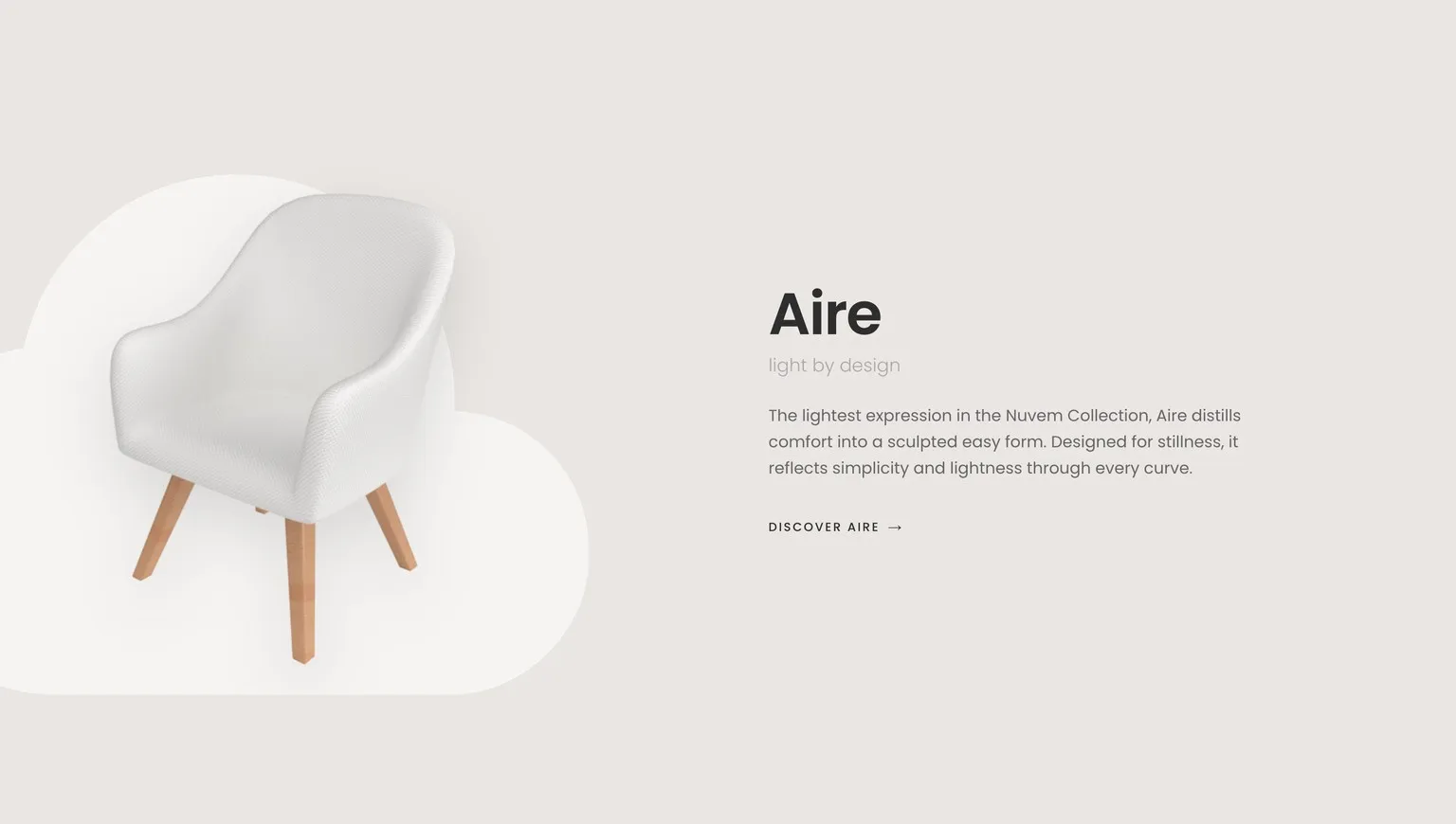 Live Aire section: the white chair on its cloud beside the name, tagline and description