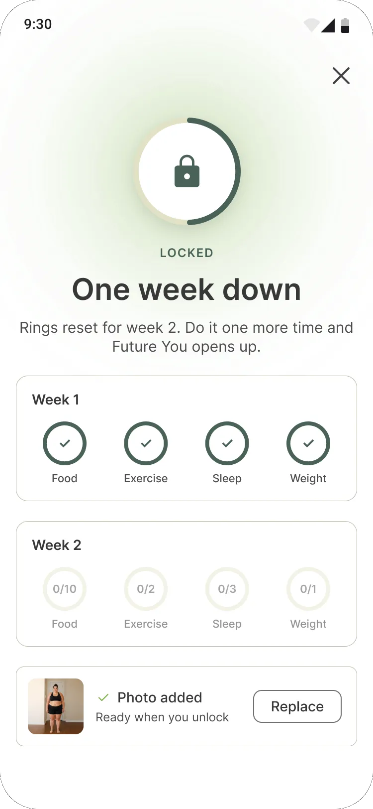 One week down: week 1 rings complete and a starting photo added
